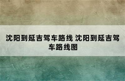 沈阳到延吉驾车路线 沈阳到延吉驾车路线图